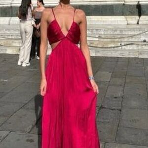 Zara NWT dress spaghetti maxi boho pleated satin flowy summer dress - med